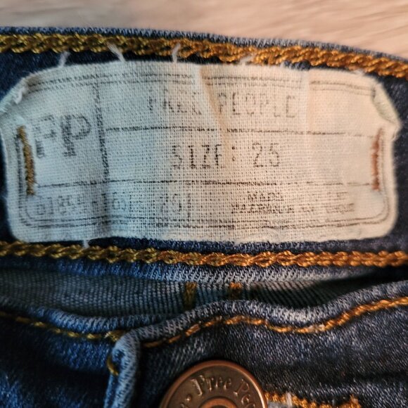 Free People Jeans Size 25 Ankle Skinny Low Rise Ripped Medium Dark Wash Stretch - Picture 3 of 10